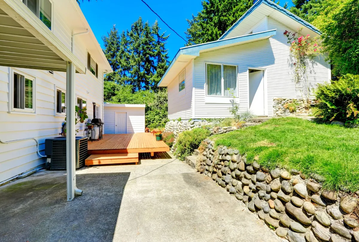 Backyard walkout deck and guest house