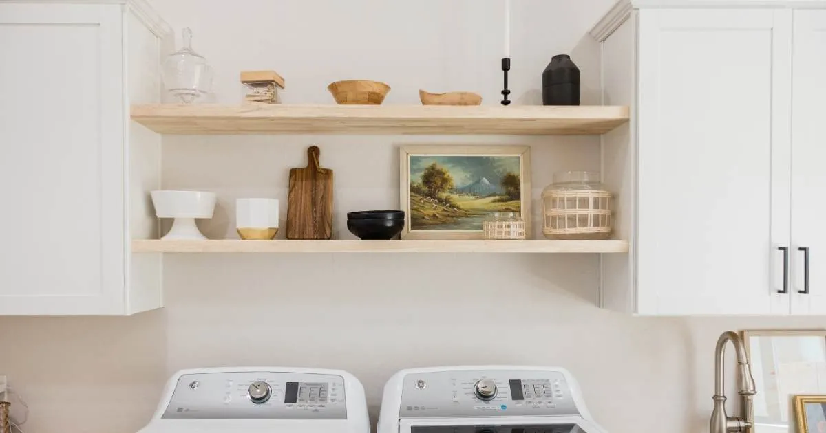 Shelves Above the Washing Machine in a Laundry Room