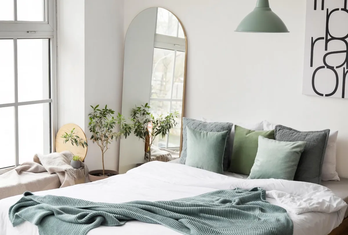 Stylish Mirror in Interior of Bedroom
